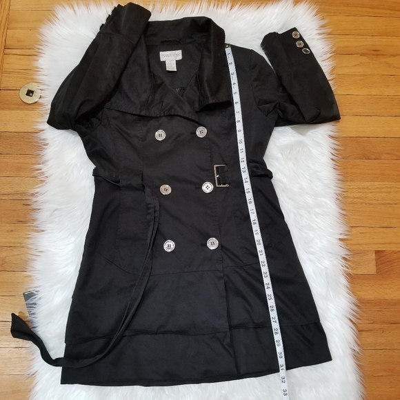 CHARLES KLEIN Trech Coat Military Style Color Black SIZE S, with silver buttons. - Picture 16 of 17